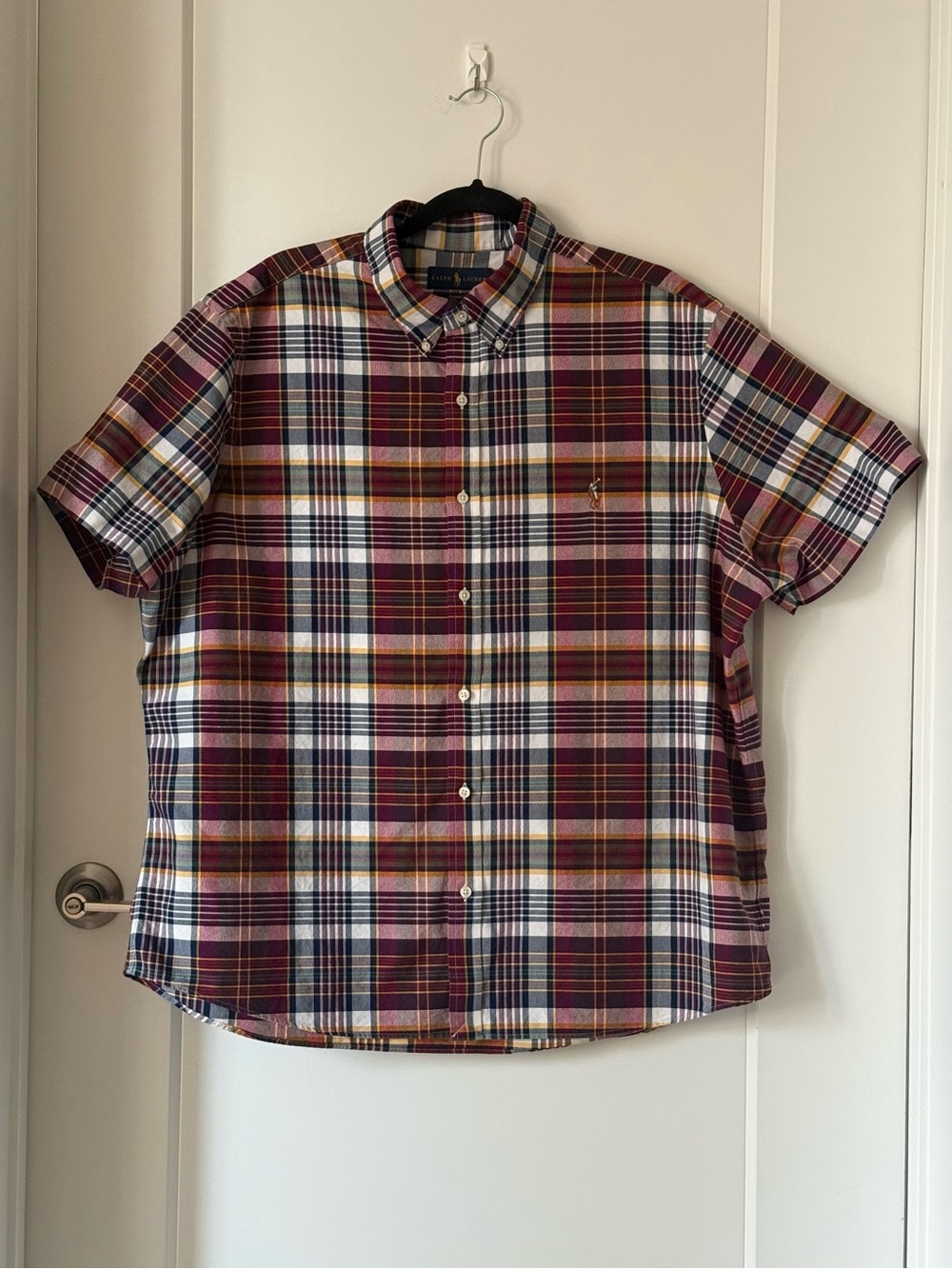 Ralph Lauren Classic Fit Plaid Short Sleeve Polo Button Up 2XL